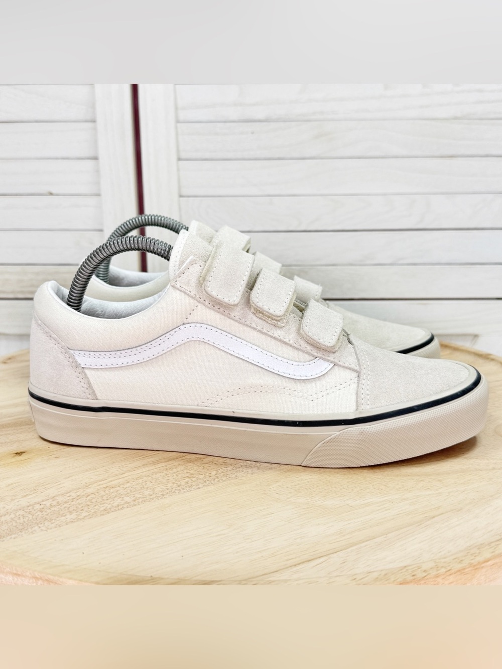 Vans Old Skool V Suede Canvas Low Top Sneakers Ivory White Cream Men 8 Women 9.5
